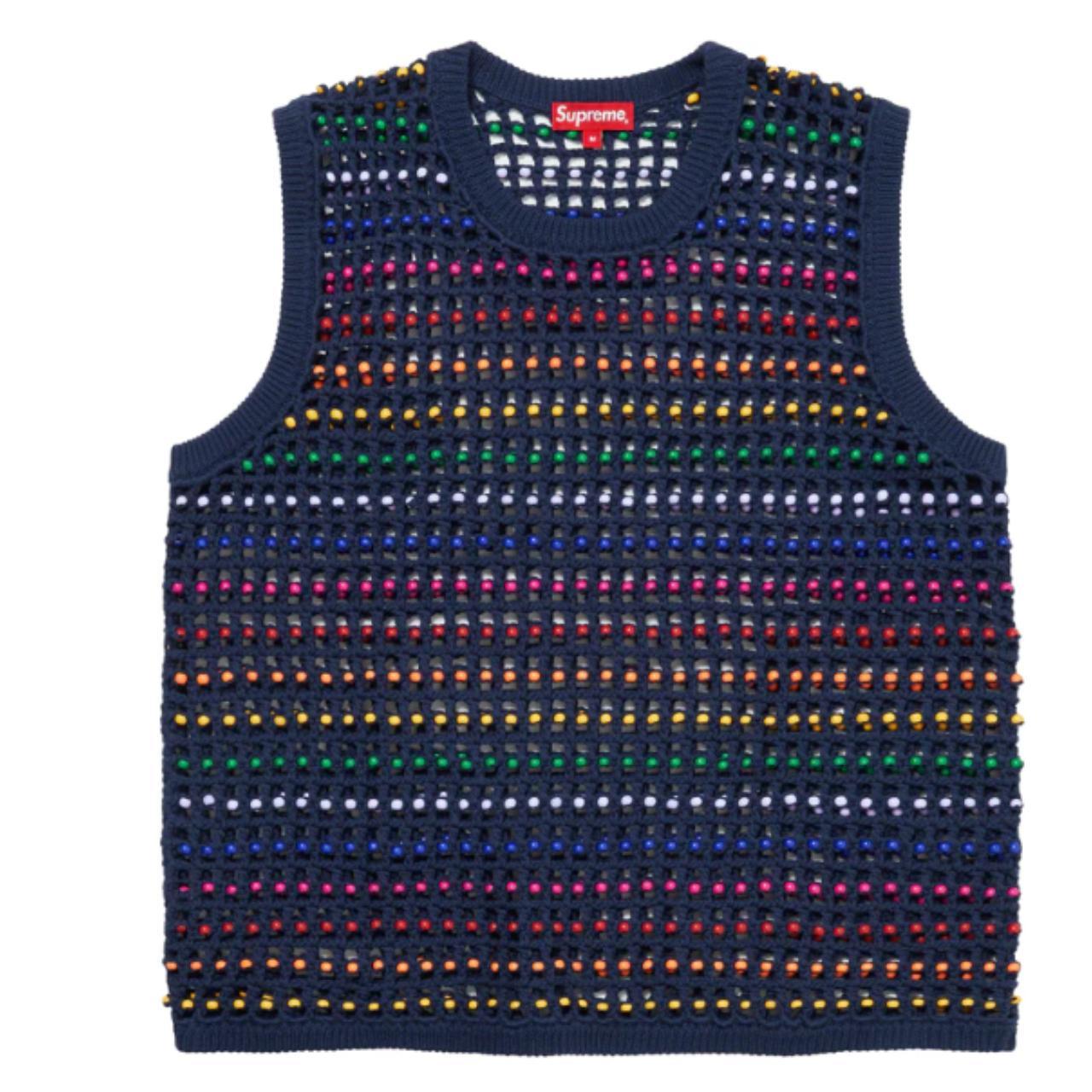 Item: Supreme Beaded Sweater Vest Navy... - Depop