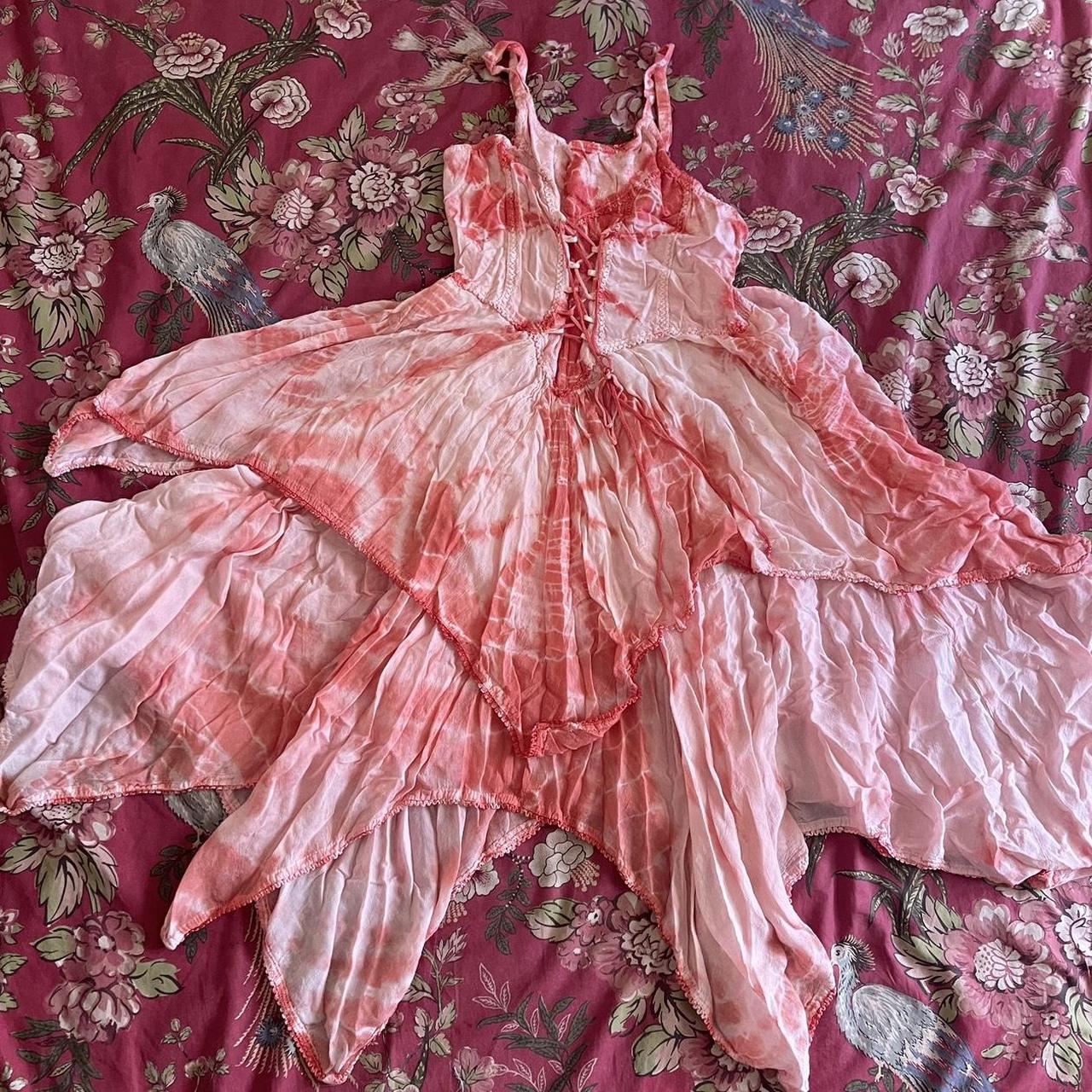 cuteee flowy pink and orange/red tiedye dress Depop