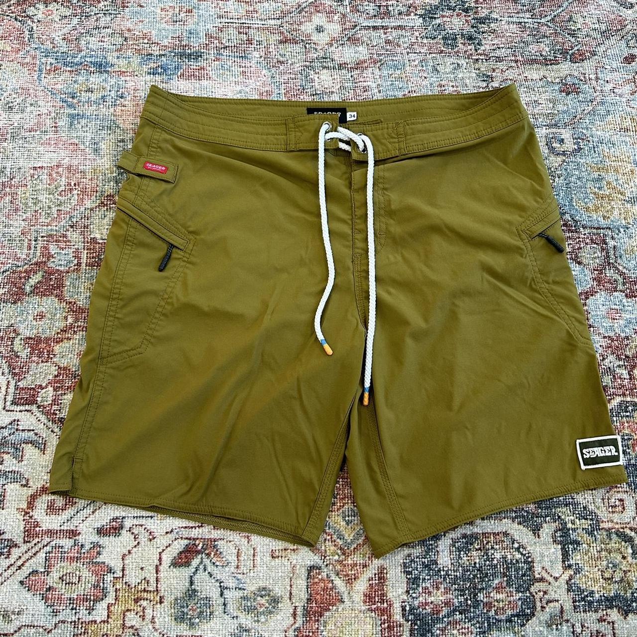 Seager Co. skipjack swim trunks olive green army... - Depop