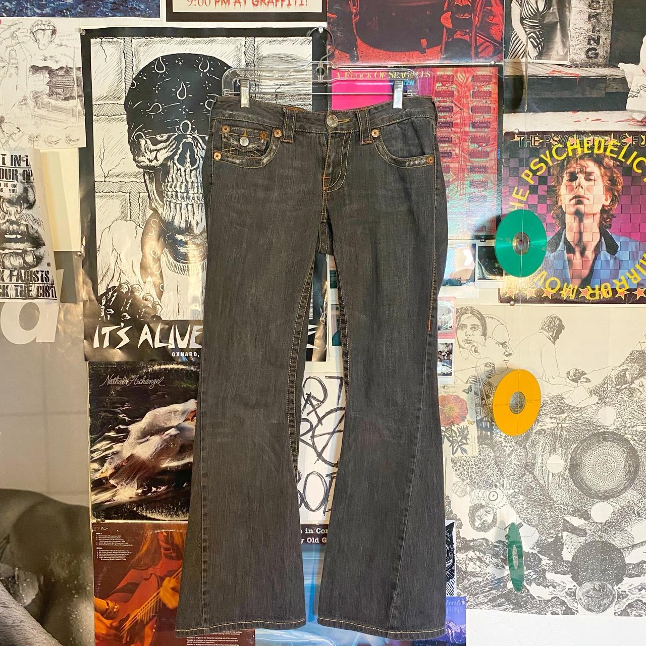 True Religion Women's Grey and Black Jeans | Depop