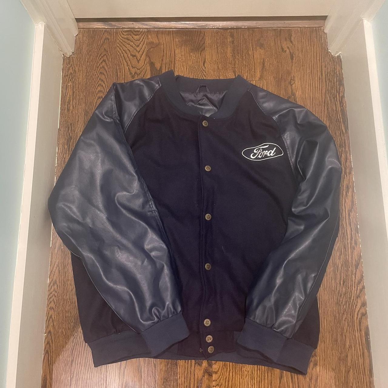 vintage ford leather bomber/varsity jacket. has a... - Depop