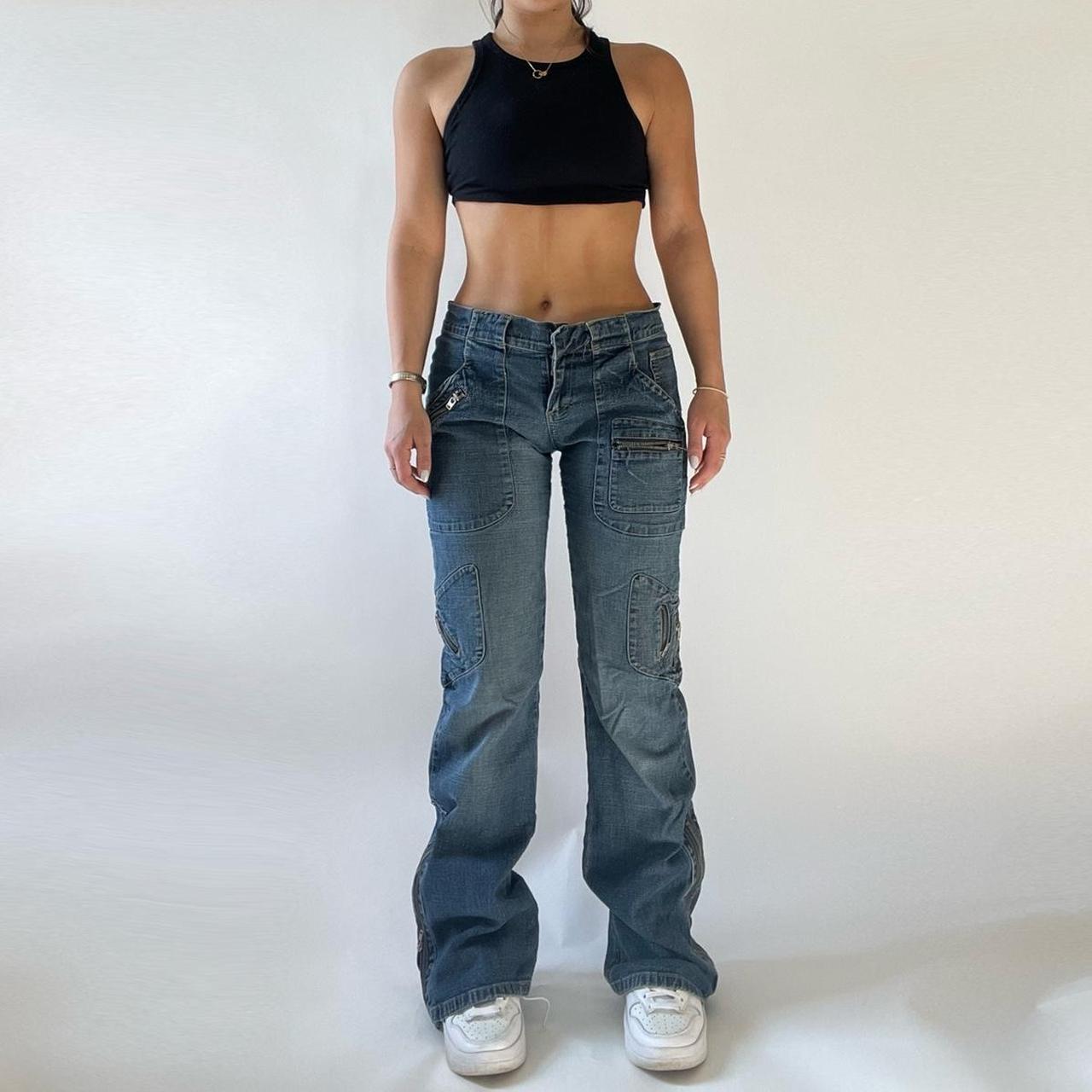 Bebe Women's Blue and Navy Jeans | Depop