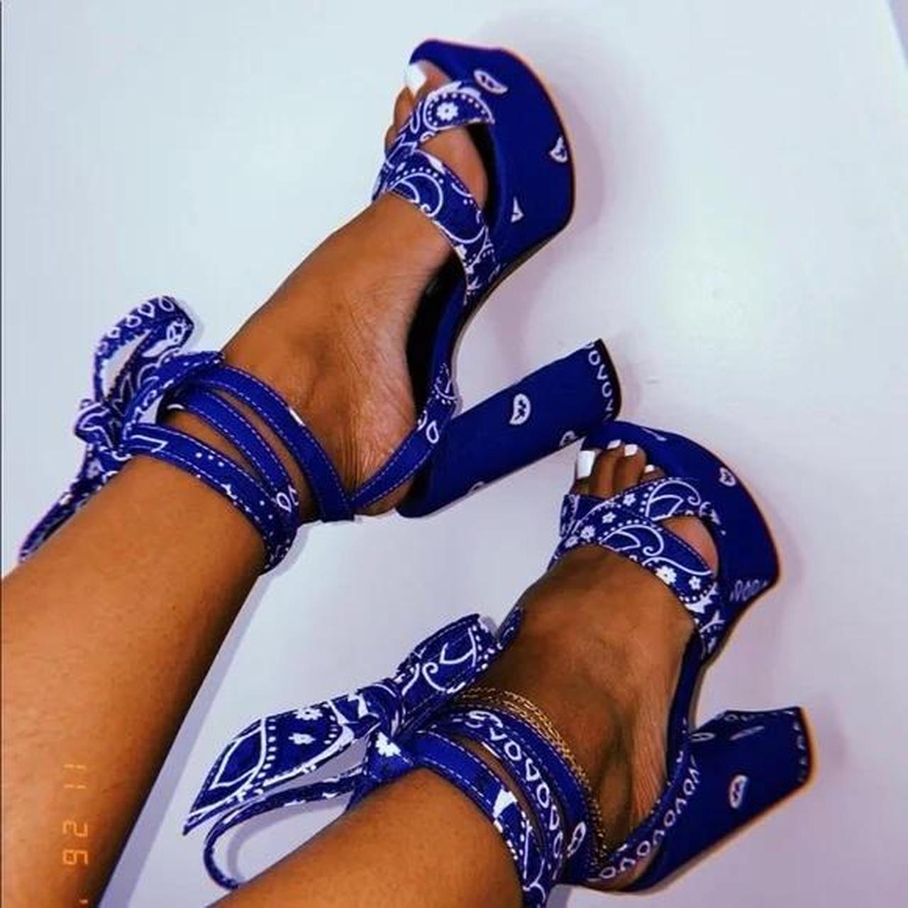 Toe Bandana Heels Blue Blue Bandana Platform Heels Deals (blue