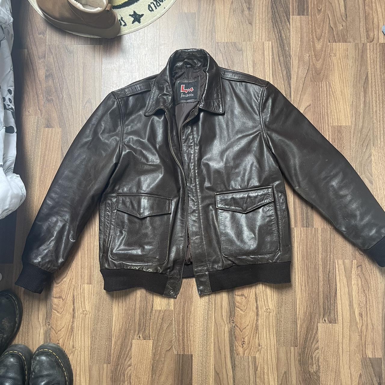 Vintage Brown Leather Jacket size XXXL good... - Depop