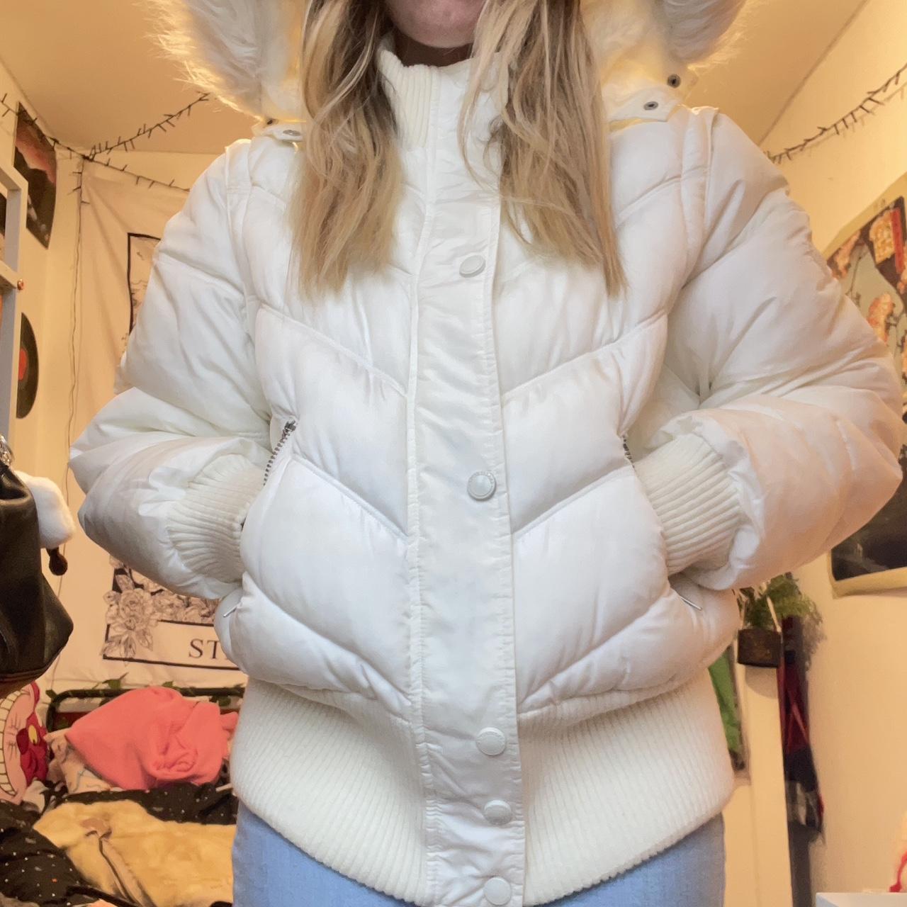 Women's white coat hot sale with fur hood