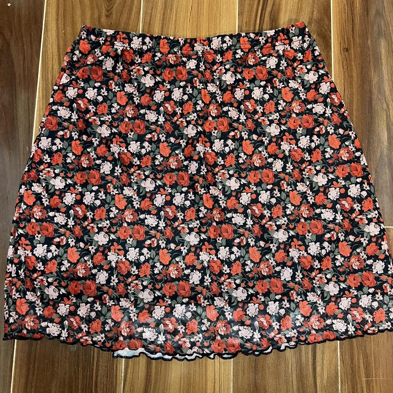 Shein red floral mini skirt size small. Like new!... - Depop