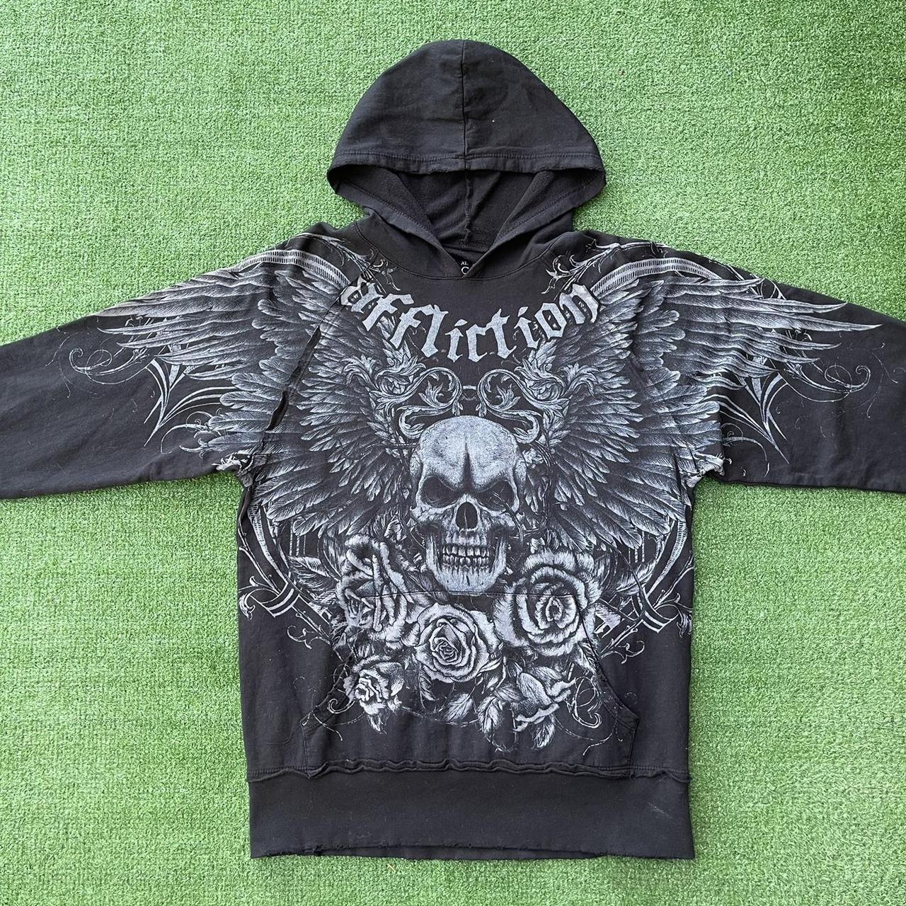 Crazy Affliction Hoodie Men’s Size Small Black Cyber... - Depop