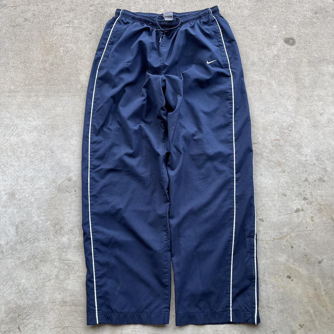 Vintage Y2K Navy Blue Nike Track Windbreaker Pants - Depop