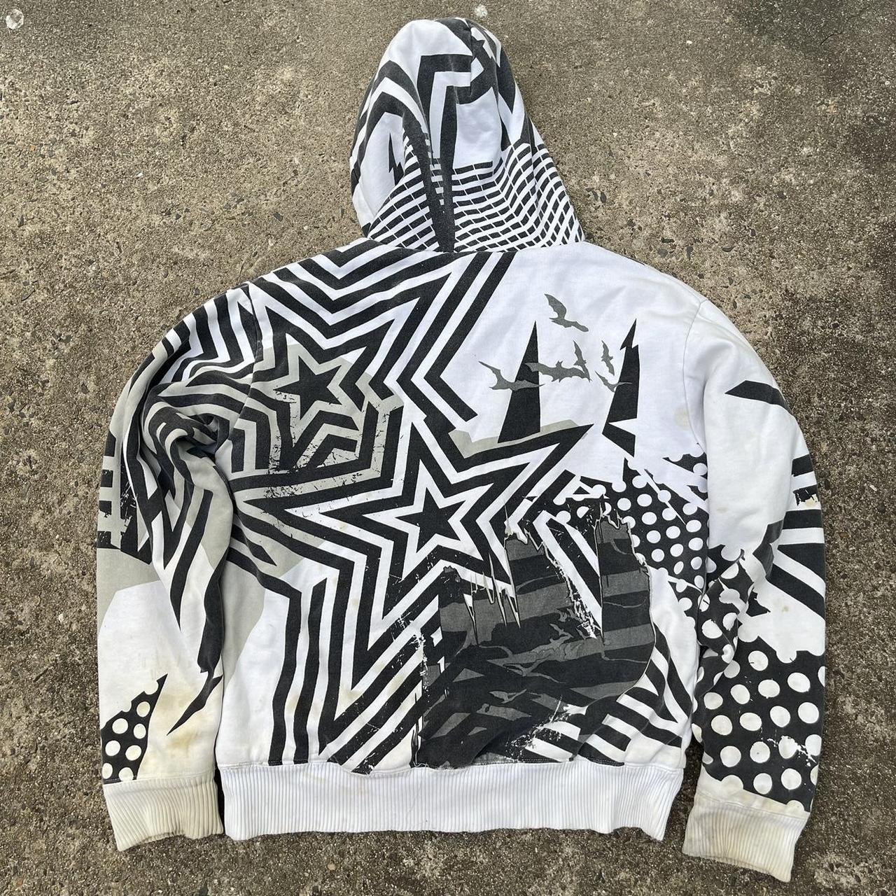 FOXEY NEW YORK ジップアップジャケット　y2k グランジ Crazy y2k Fox Racing Aop Fleece Lined Zip Up Hoodie | Depop