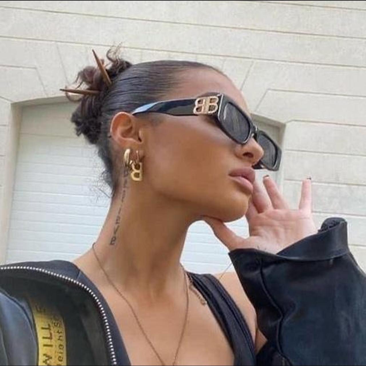 Balenciaga Women's Black and Gold Sunglasses