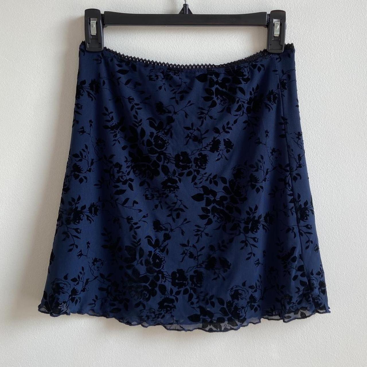 Delias Mini Skirt - Blue / Black Lace Floral... - Depop