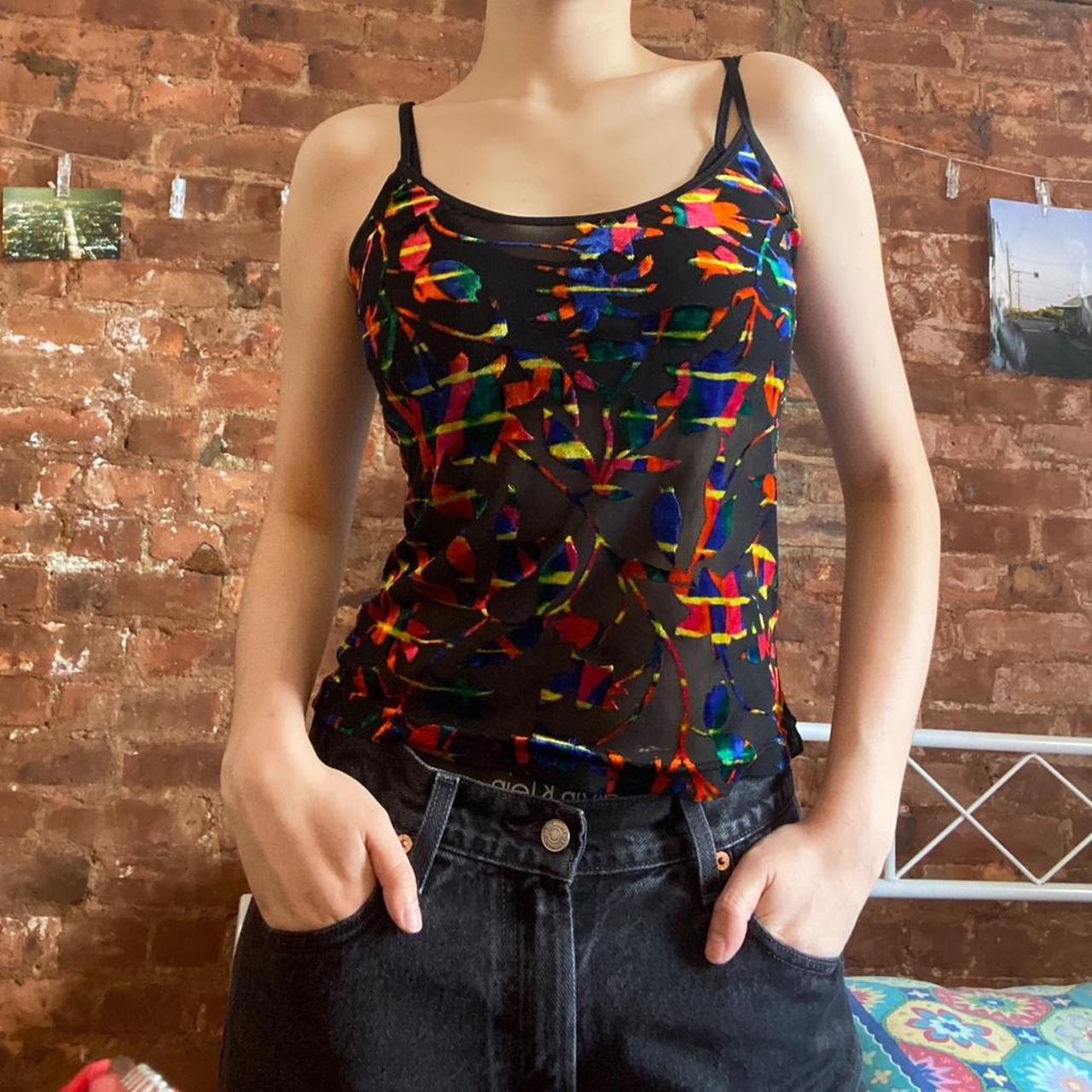 Y2K Mesh Blouse / Mesh Tank Top , with Textured...