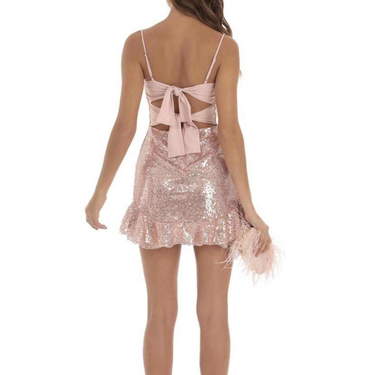 Lucy in the sky Aubrey sequin ruffle dress in rose... Depop
