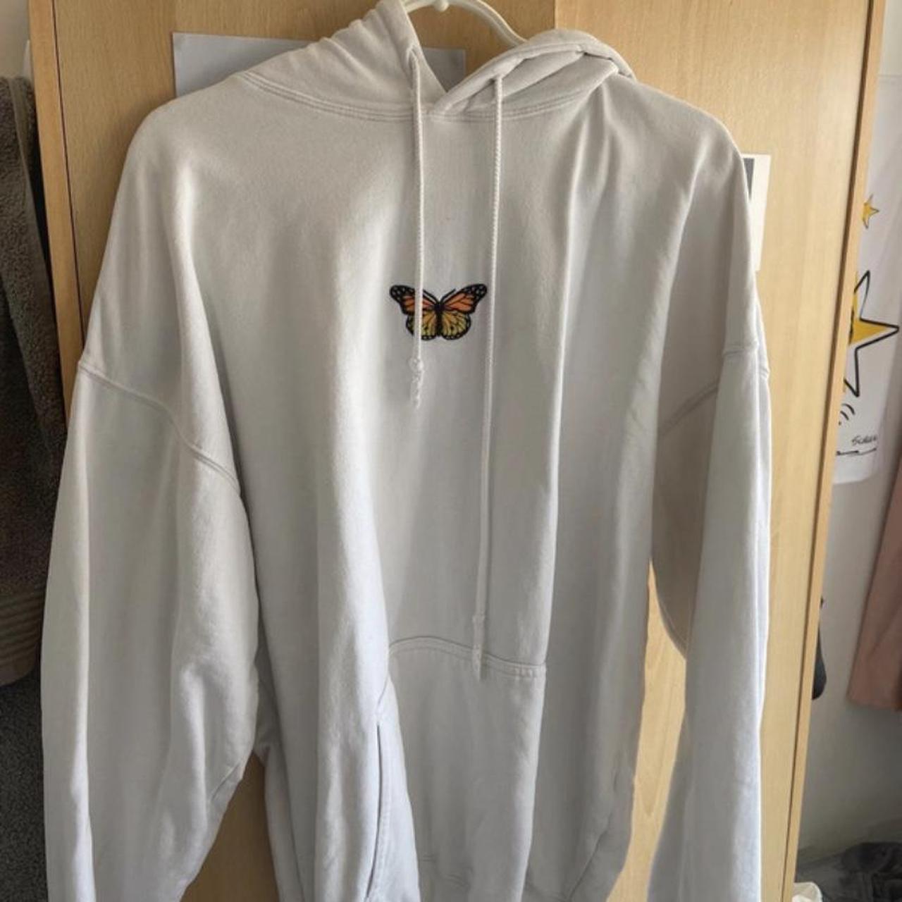 Rare Brandy Melville White Butterfly Hoodie... - Depop