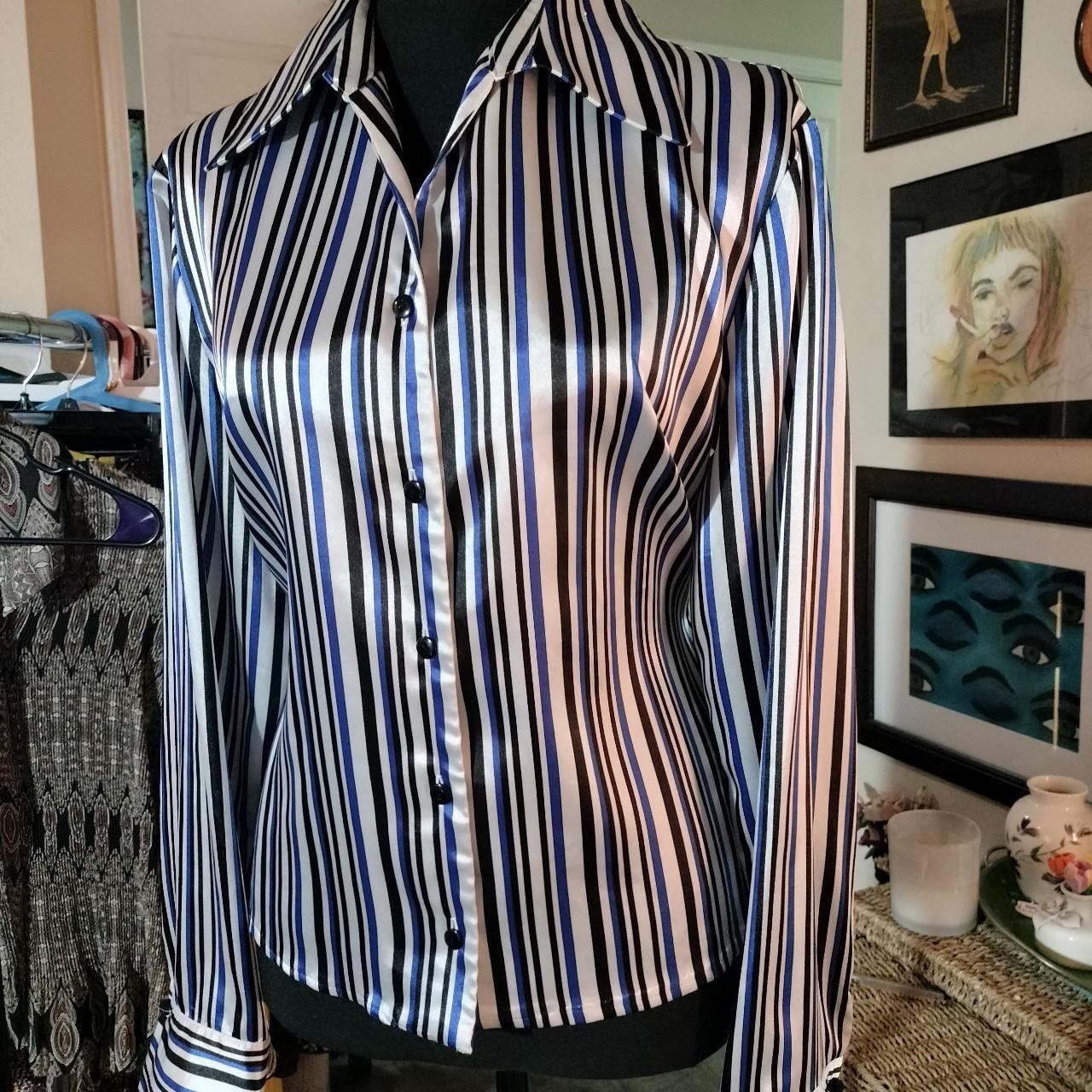 Y2K Vintage pin stripe satin and stretchy Kasper... - Depop