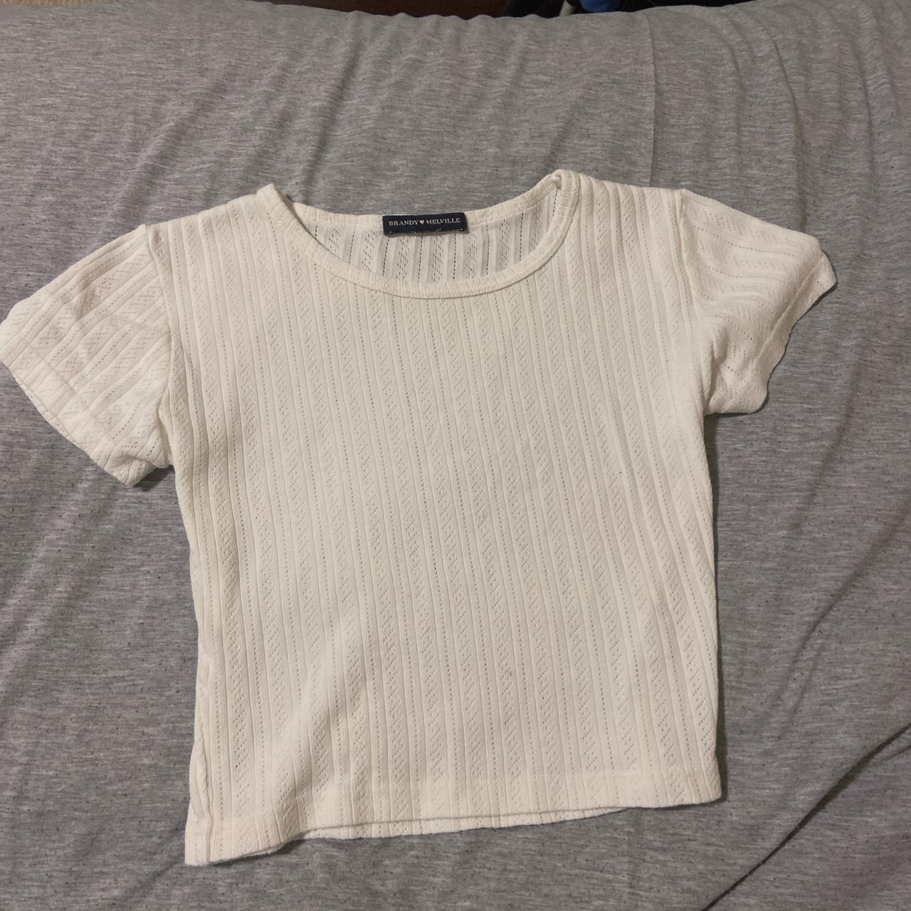 Brandy Melville white detailed tee One size fits... - Depop