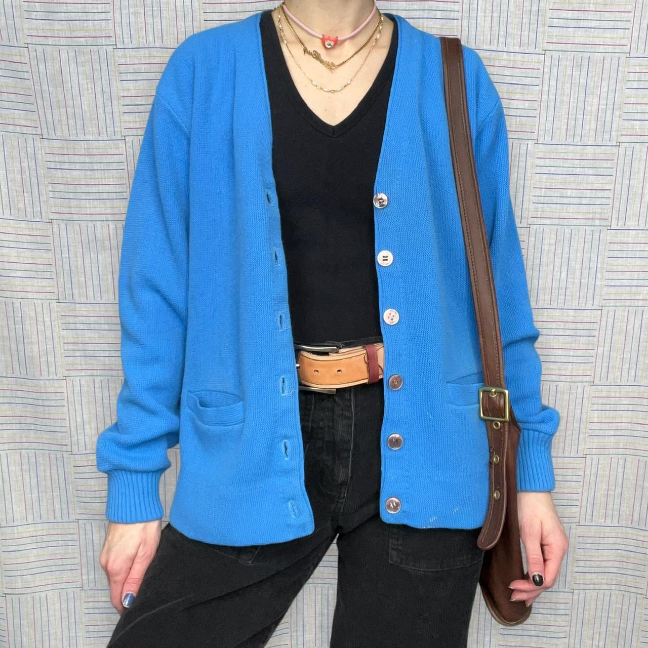 Retro cardigan sweater, 70s or 80s light blue retro...