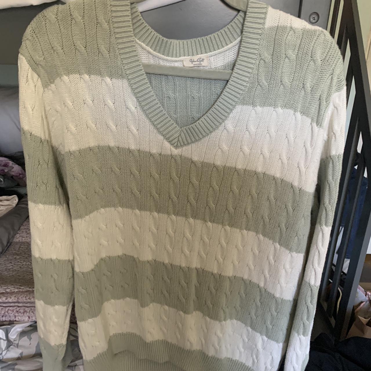 brandy melville green and white striped sweater Depop
