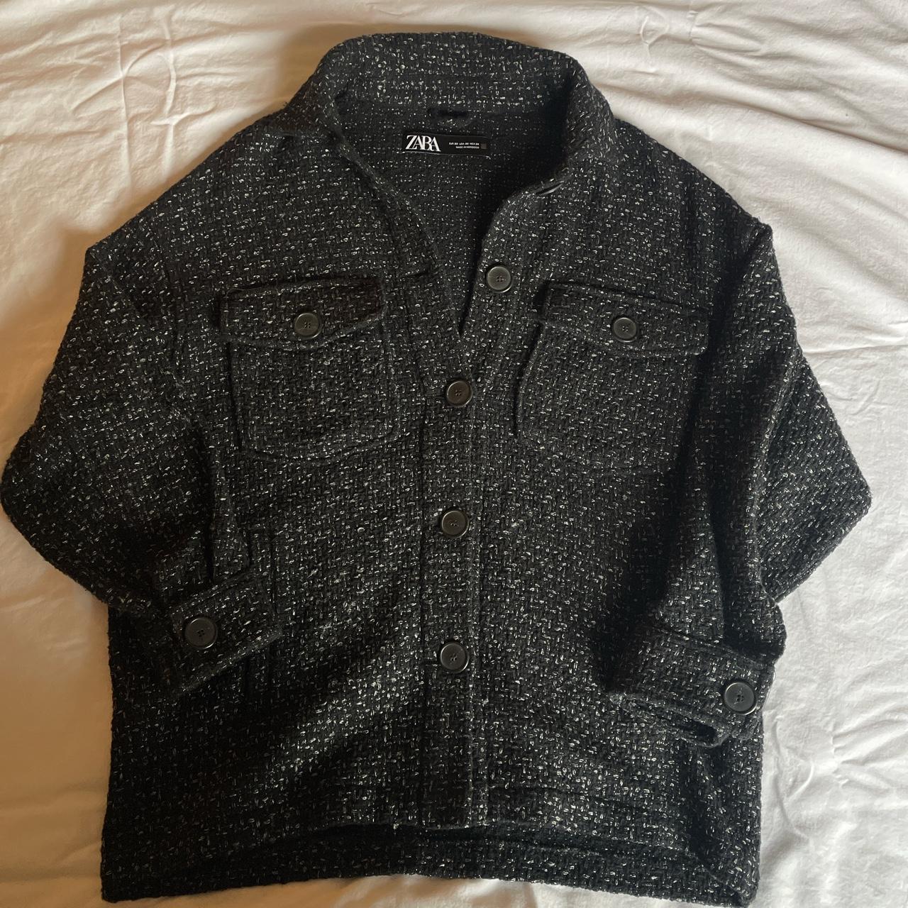 zara tweed shirt jacket, size xs but fits oversized.... - Depop