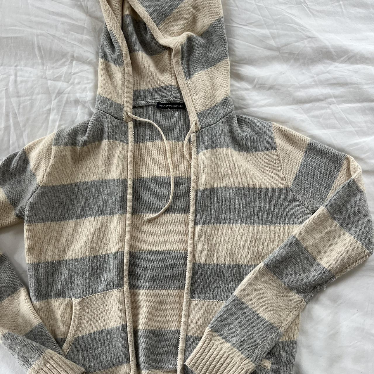 Brandy Melville Striped Blue And White Cream Knit... - Depop