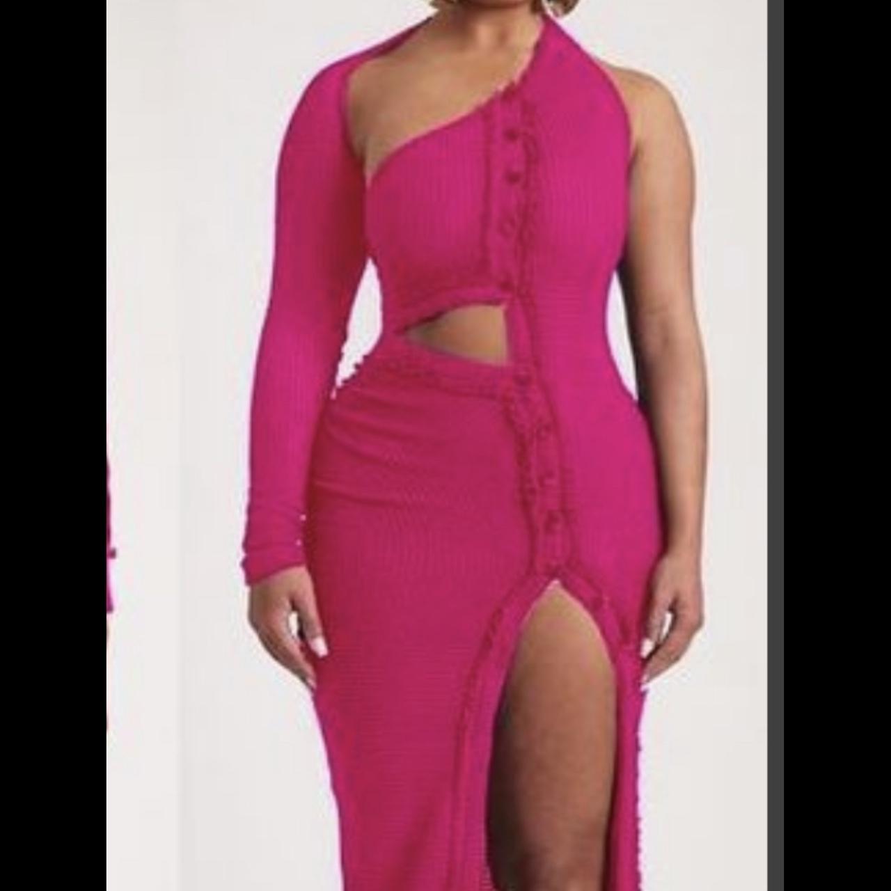 PINK Buttoned Asymmetric Maxi Dress. Never worn with... - Depop
