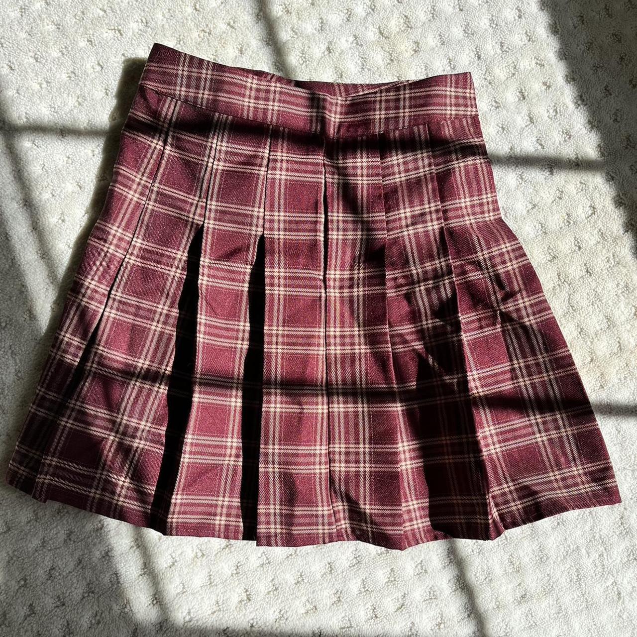 Tan and maroon plaid skirt NO PAYPAL - Depop