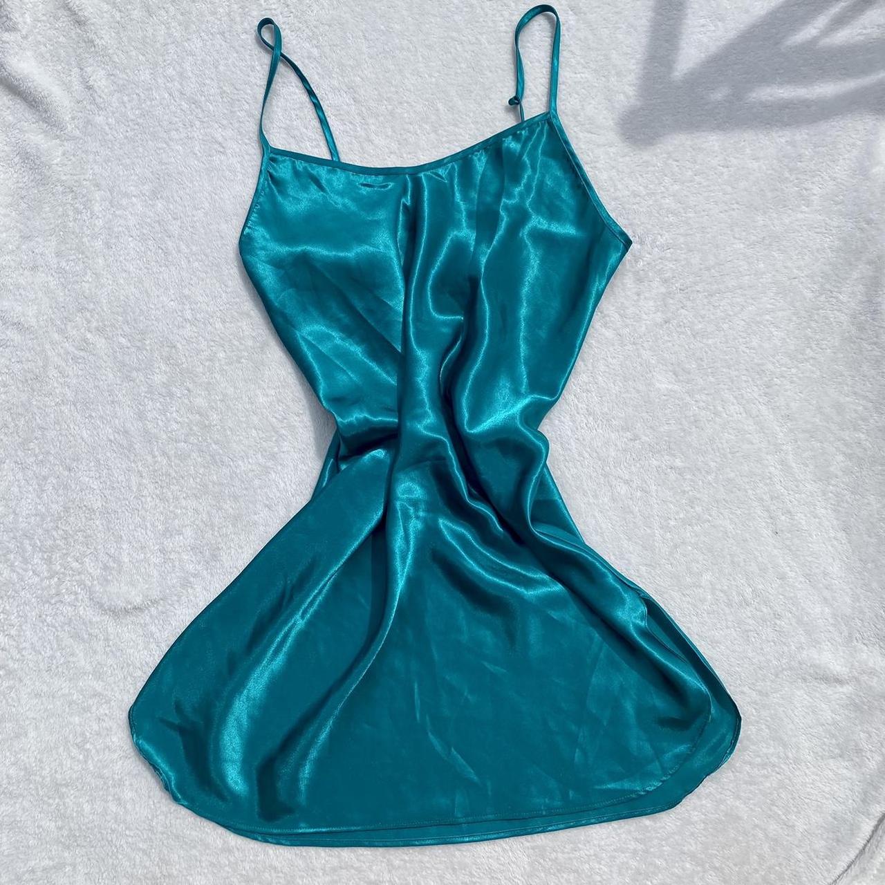 Vintage teal slip dress Super cute details Size... - Depop