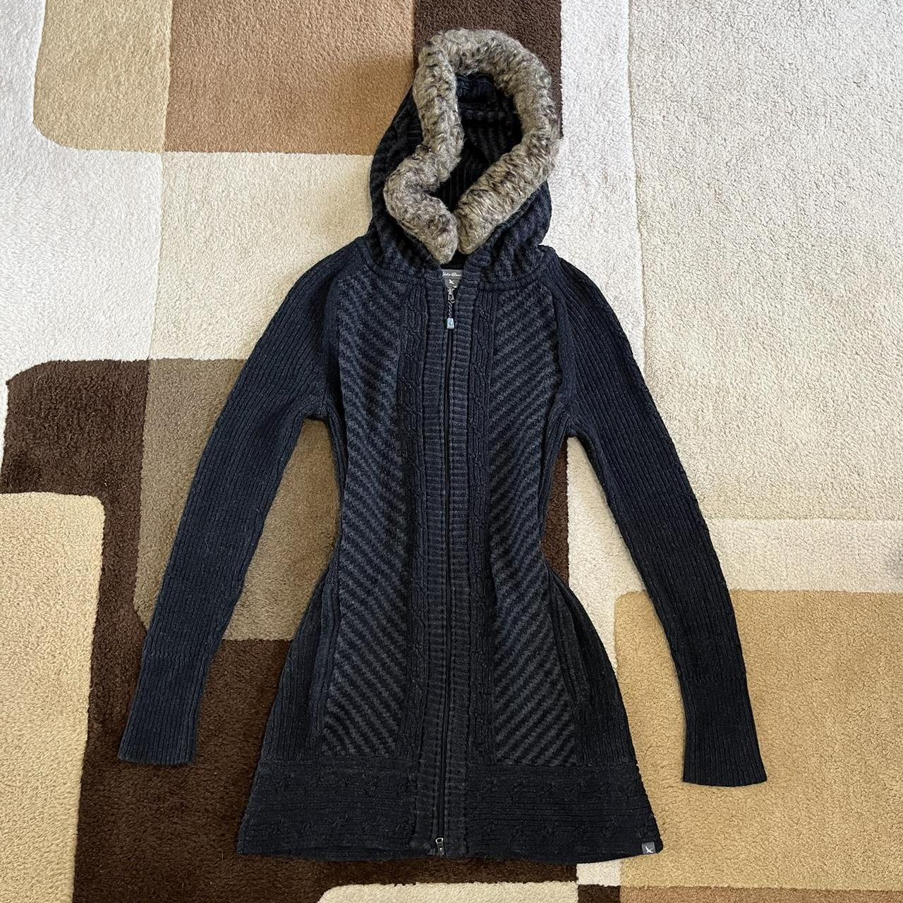 Grey Fur Trimmed Sweater Dress Zip-Up Size M Super... - Depop