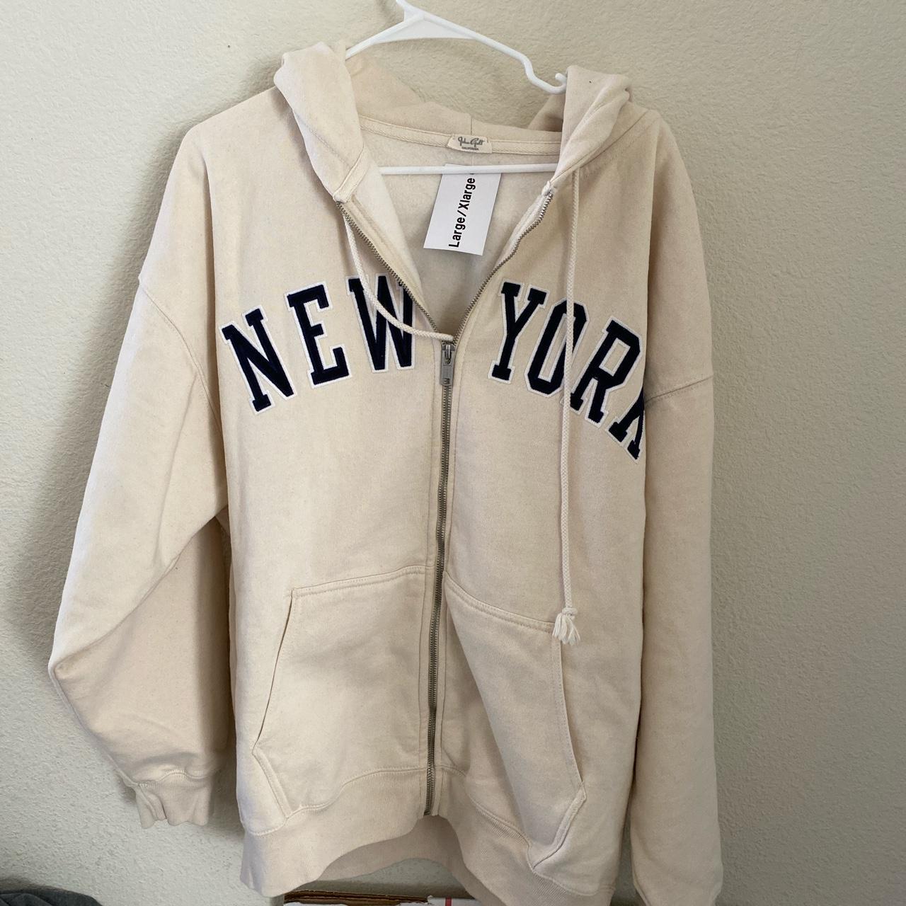 Brandy melville cream oversized Christy New York hoodie - Depop