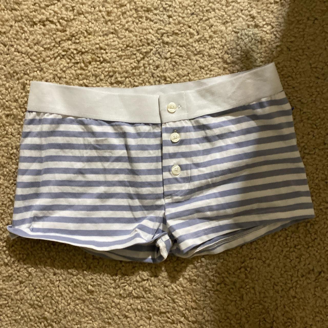 Brandy Melville Women's Blue And White Shorts | Depop