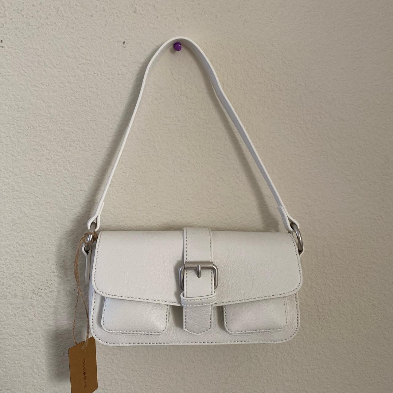 Brandy melville white faux leather buckle bag - Depop