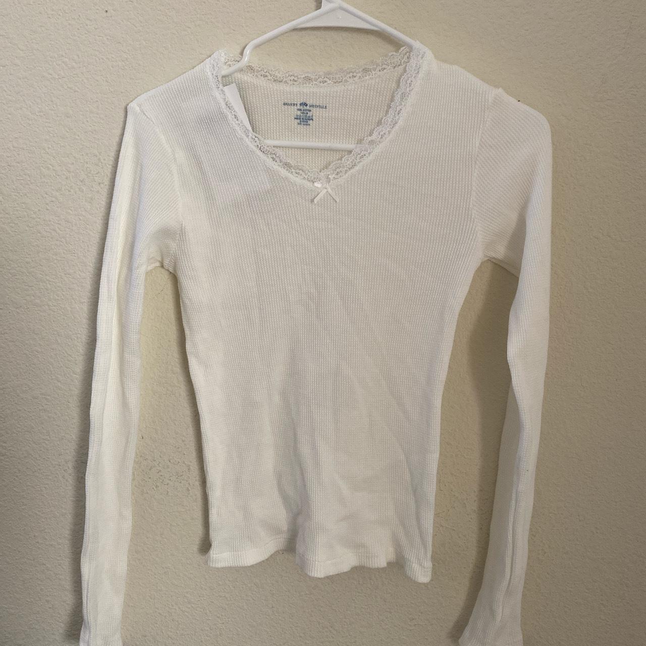 Brandy Melville white long sleeve Sonia thermal top - Depop