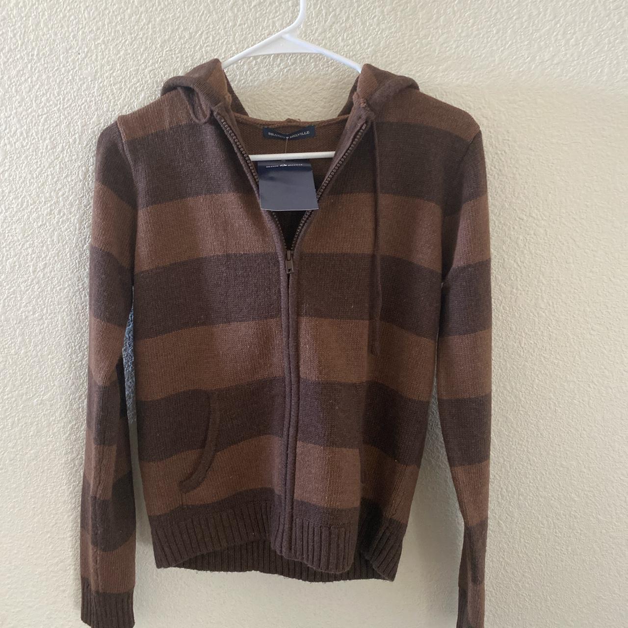 Brandy melville Alana striped zip up sweater - Depop