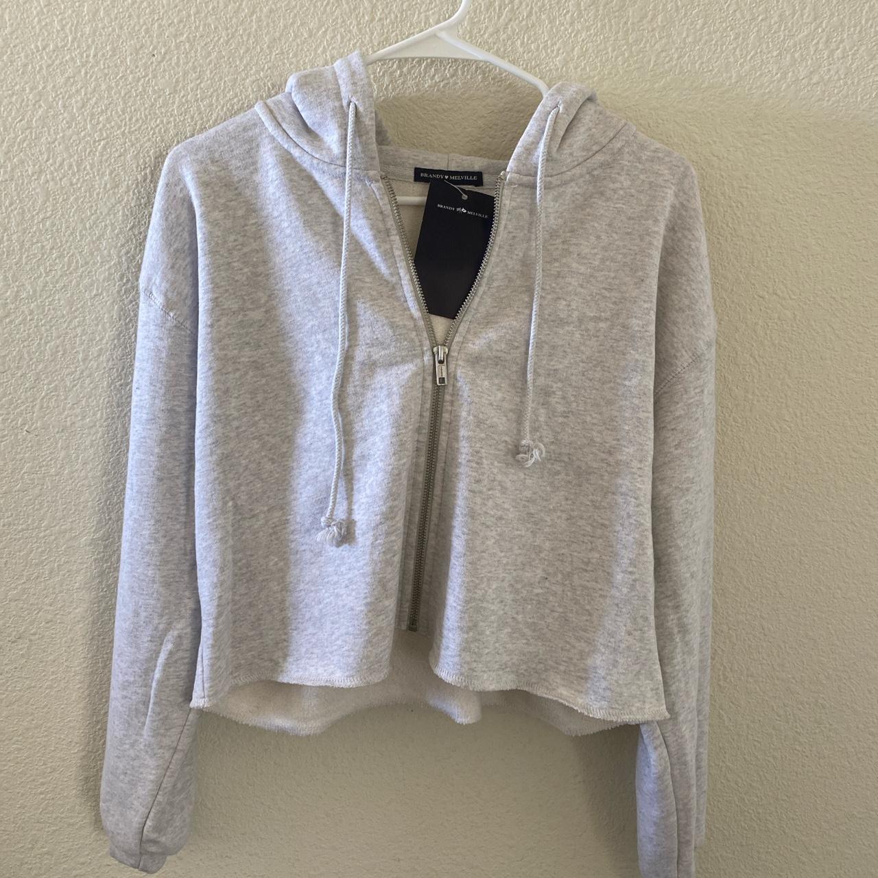 Brandy Melville Gray Crop Zip-up Hoodie Sweater Jacket