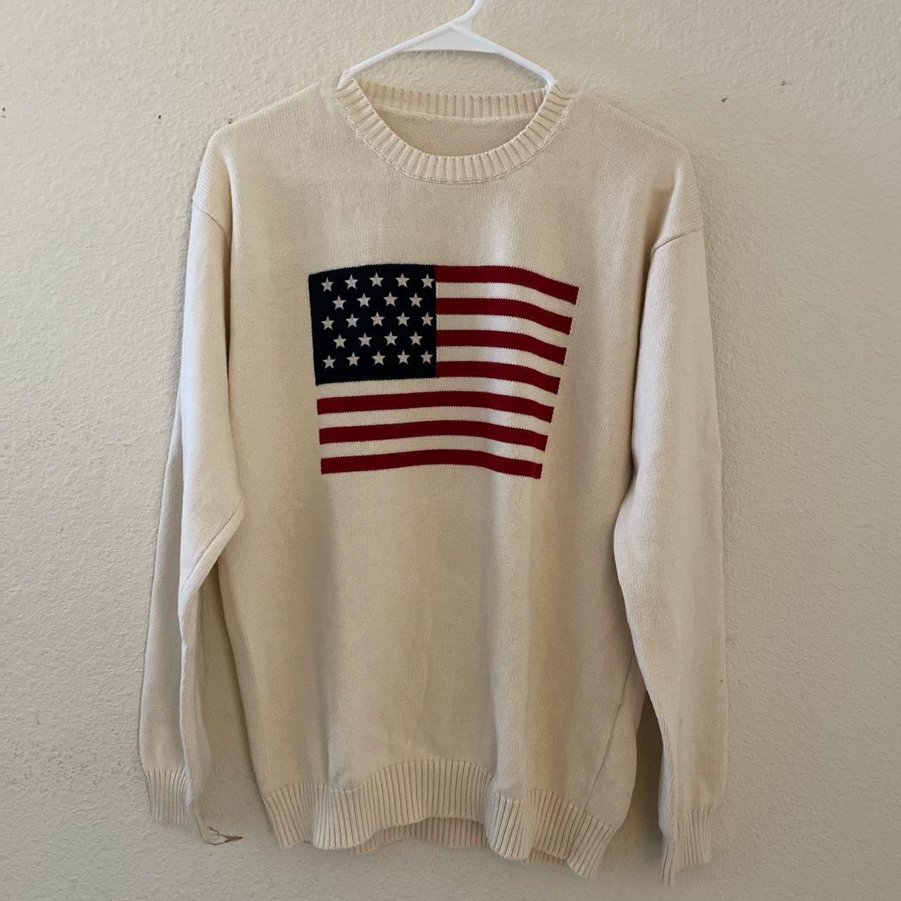 Brandy melville cream oversized USA flag sweater - Depop