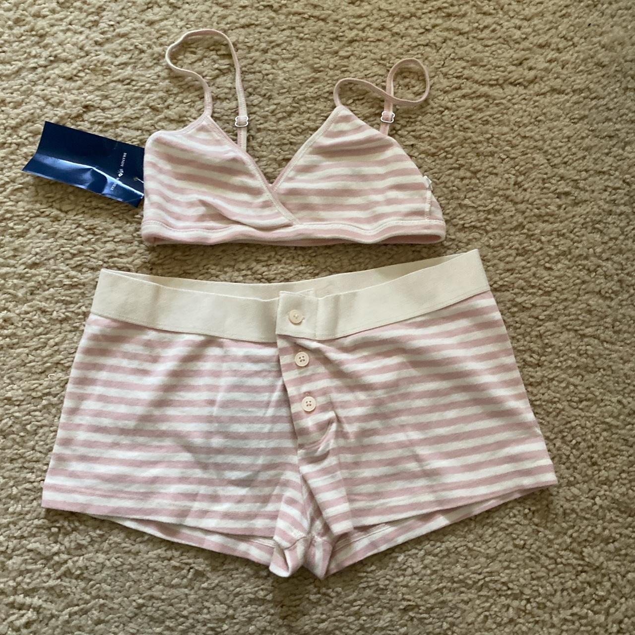 Brandy melville striped polina bra top/ boy shorts set - Depop