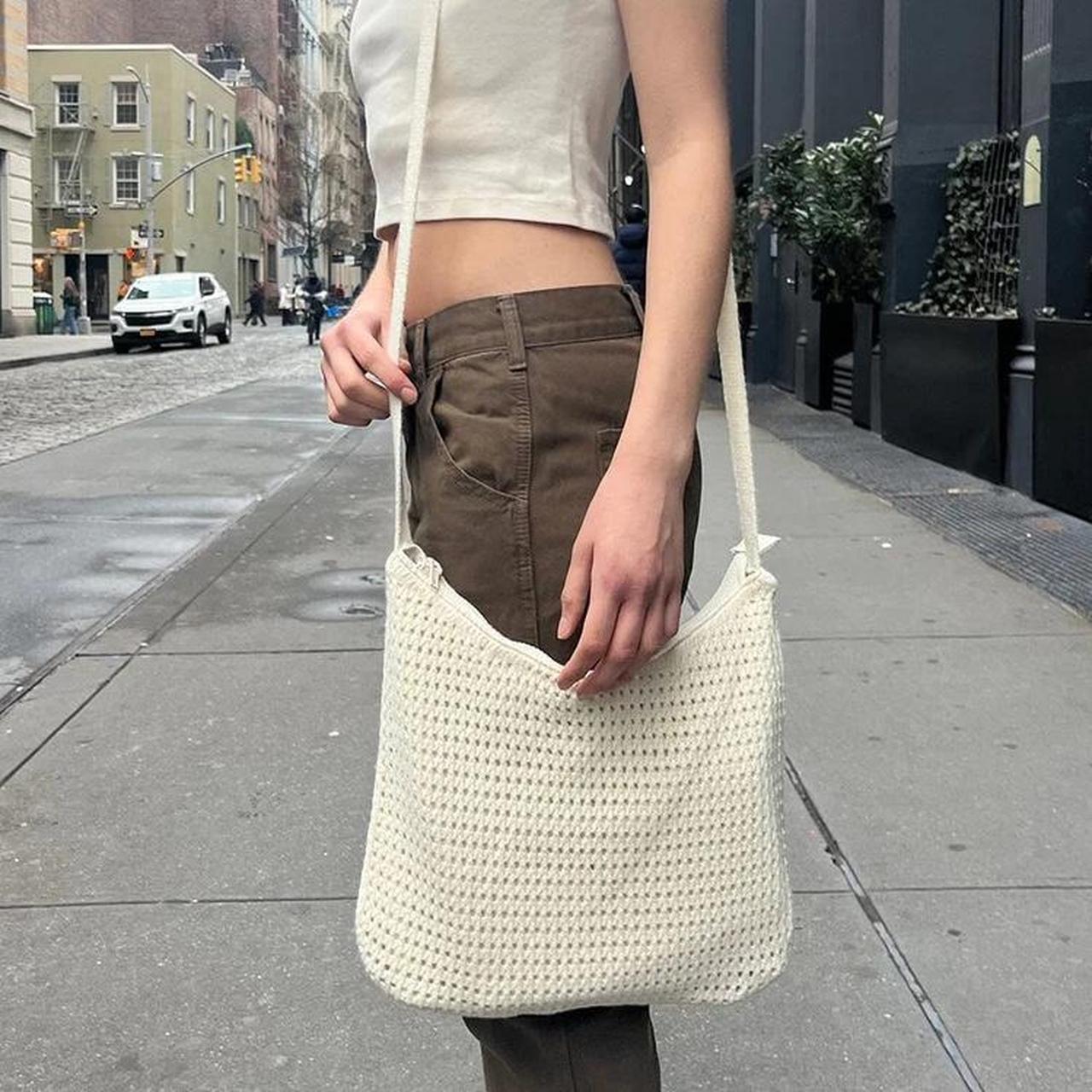 Brandy Melville ivory knit shoulder bag - Depop