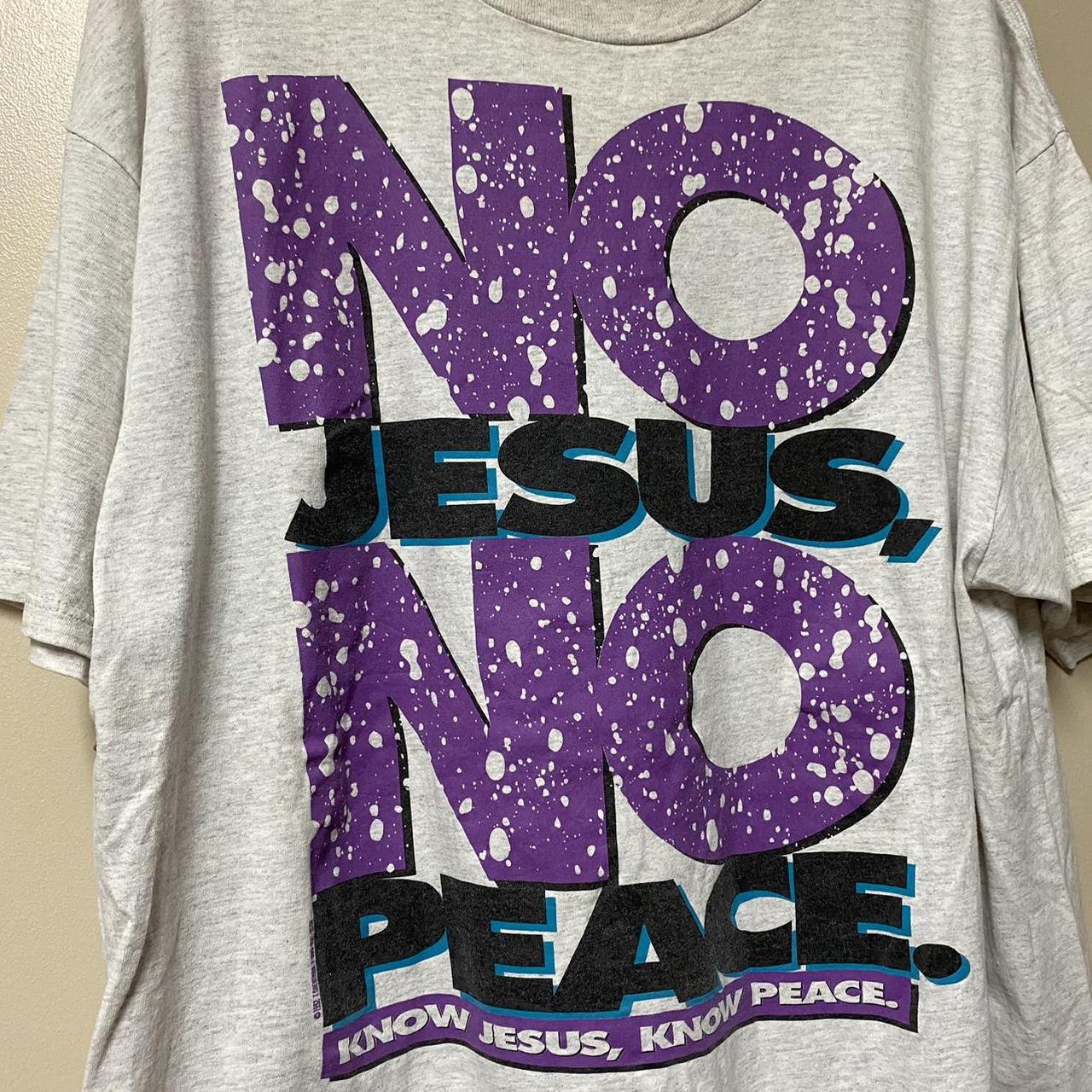 Vintage Jesus Shirt “No Jesus, No Peace” Size - Depop