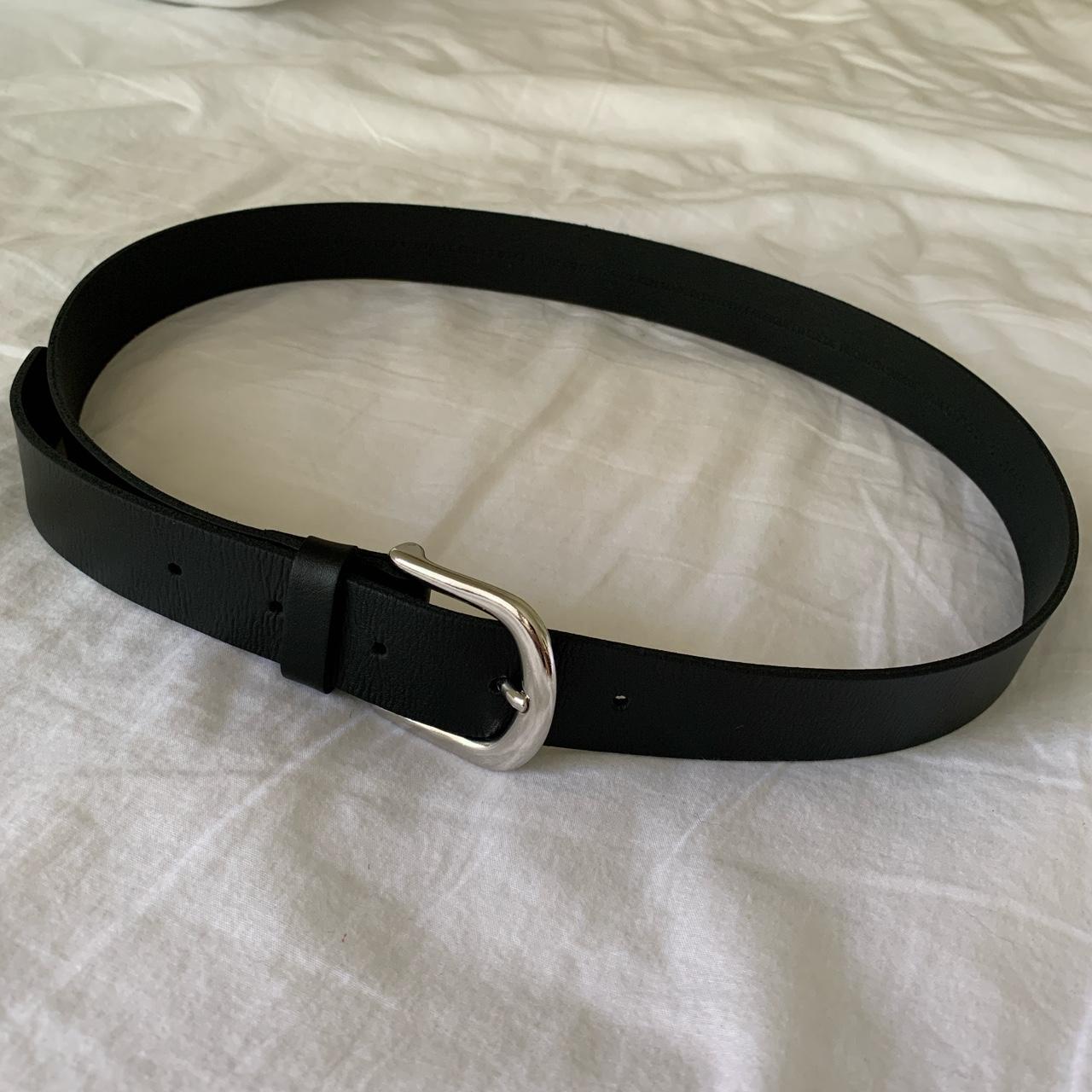 real leather belt with silver buckle from h&m. size... - Depop