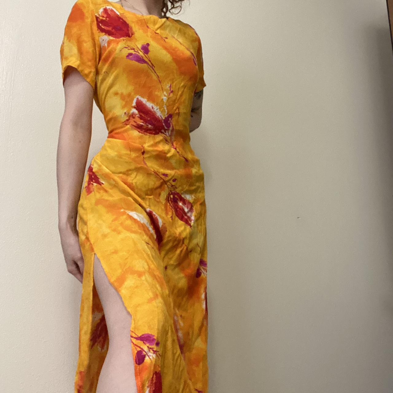 Women's Yellow and Red Dress Depop