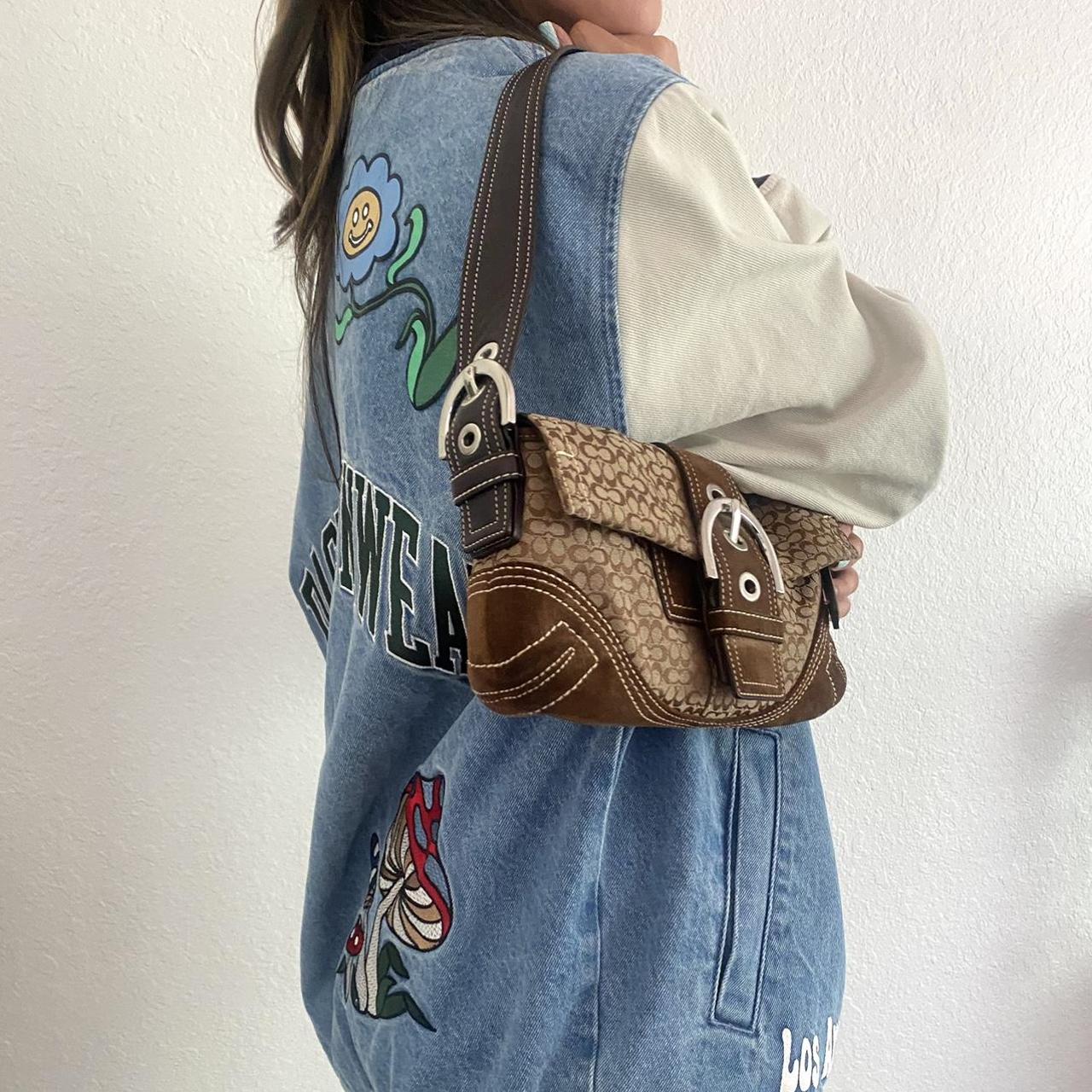 Brown suede and leather square body purse with two - Depop