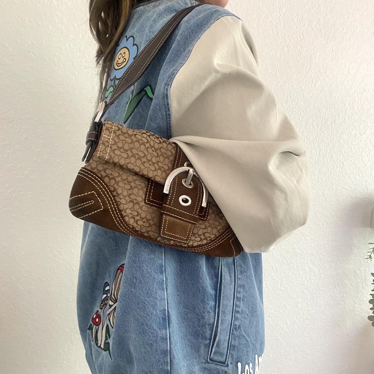 Brown suede and leather square body purse with two - Depop