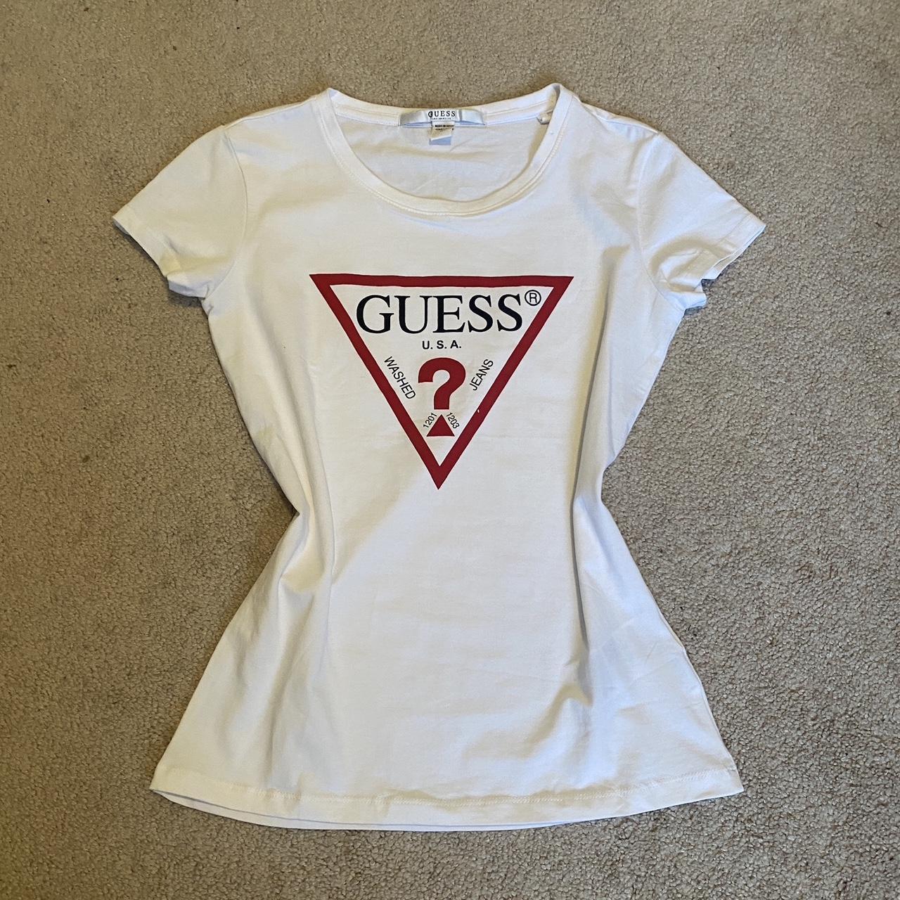 guess white fitted top size xs great condition - Depop