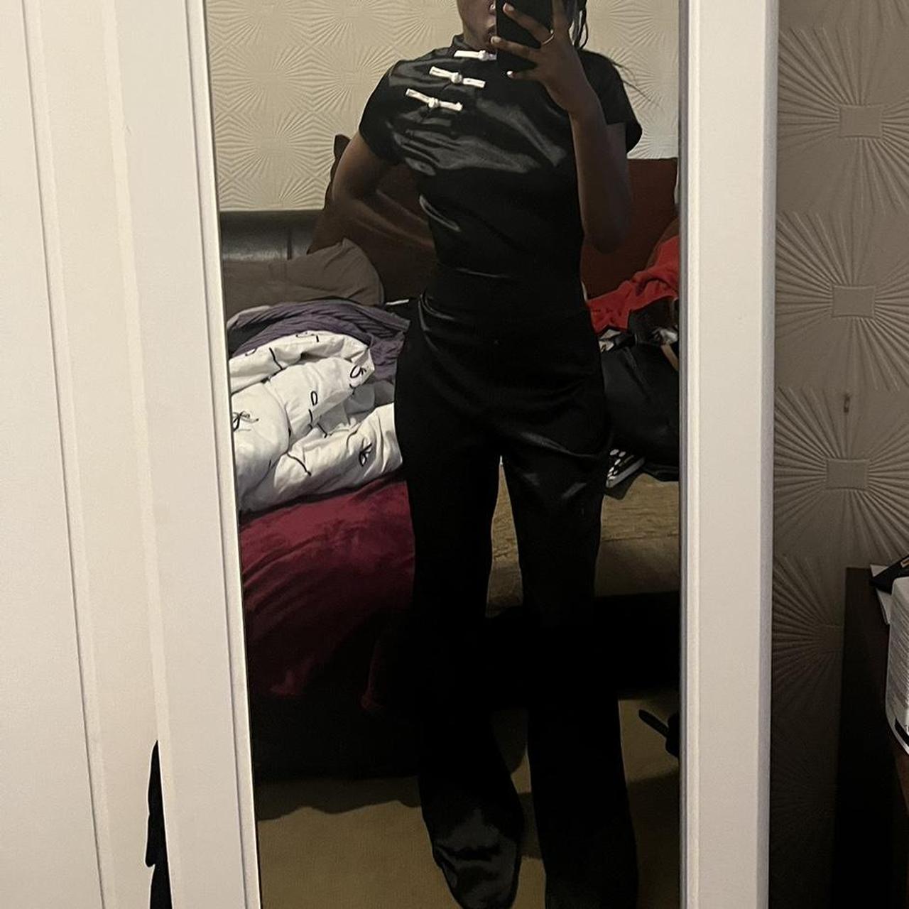 Black satin oriental style jumpsuit. Never worn, too... - Depop