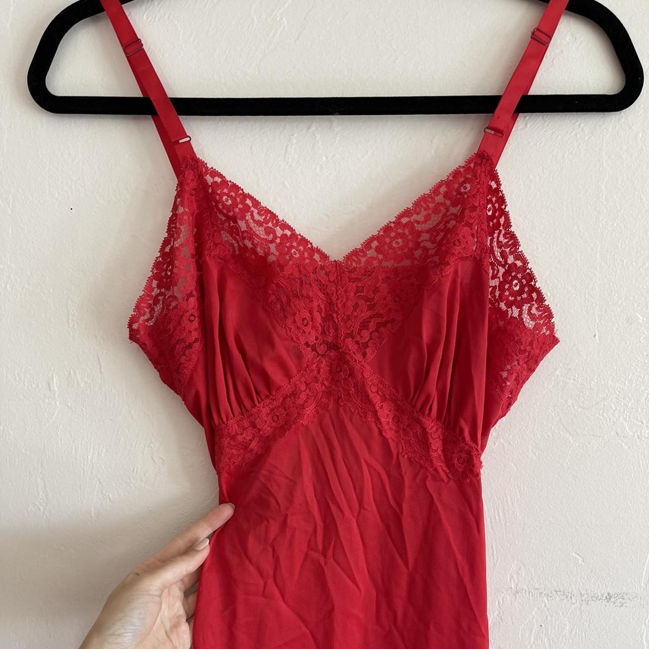 Vintage red lace slip dress. To fit a size S/M.... - Depop