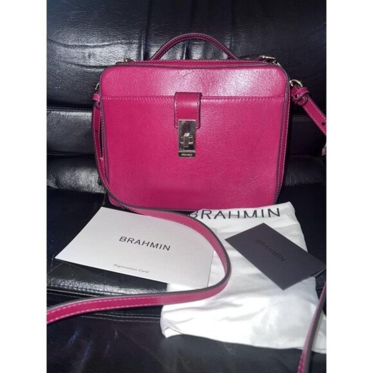 Brahmin Evie Leather Satchel Shoulder Bag in Fuchsia. Depop