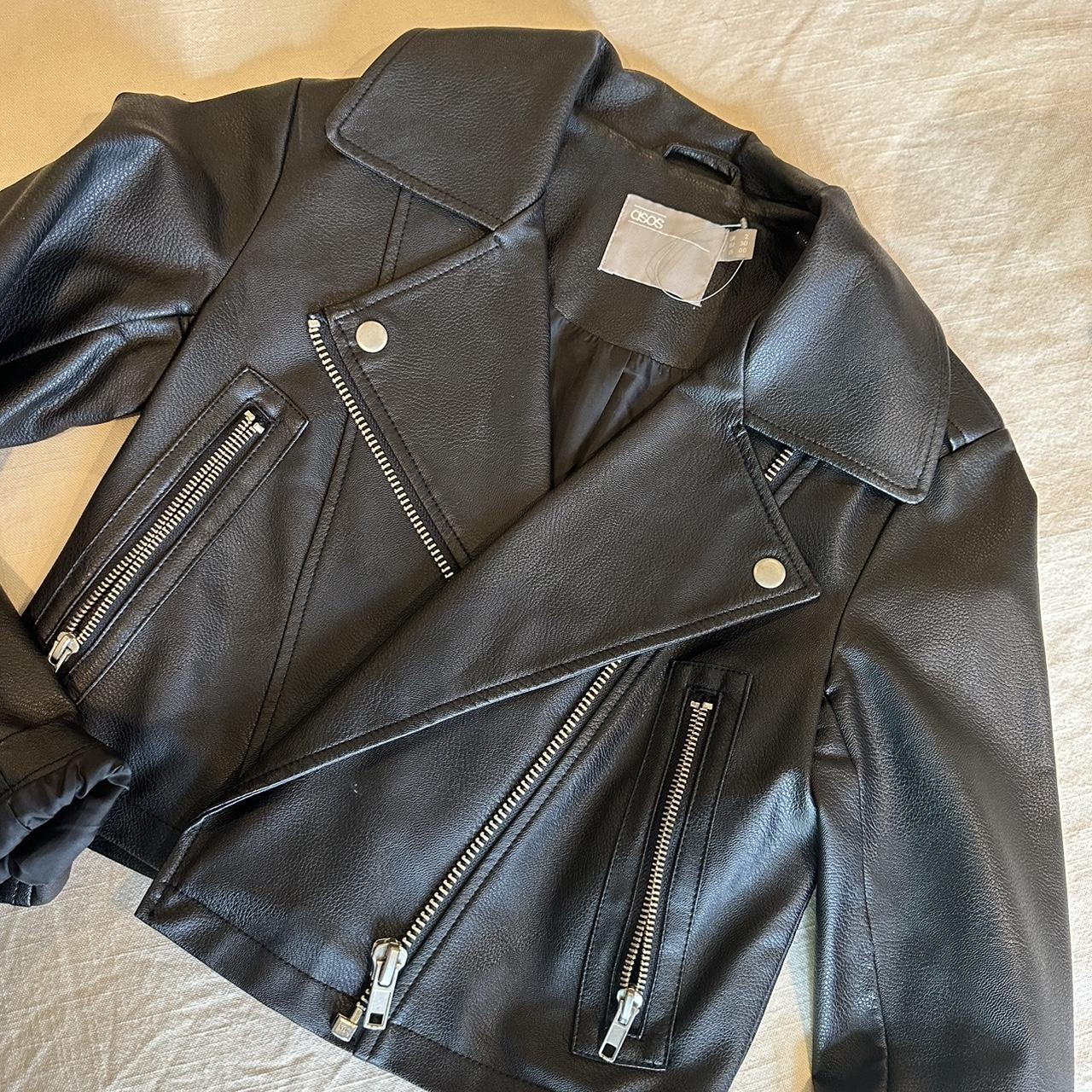 Cropped leather jacket Brand: asos Size:... - Depop