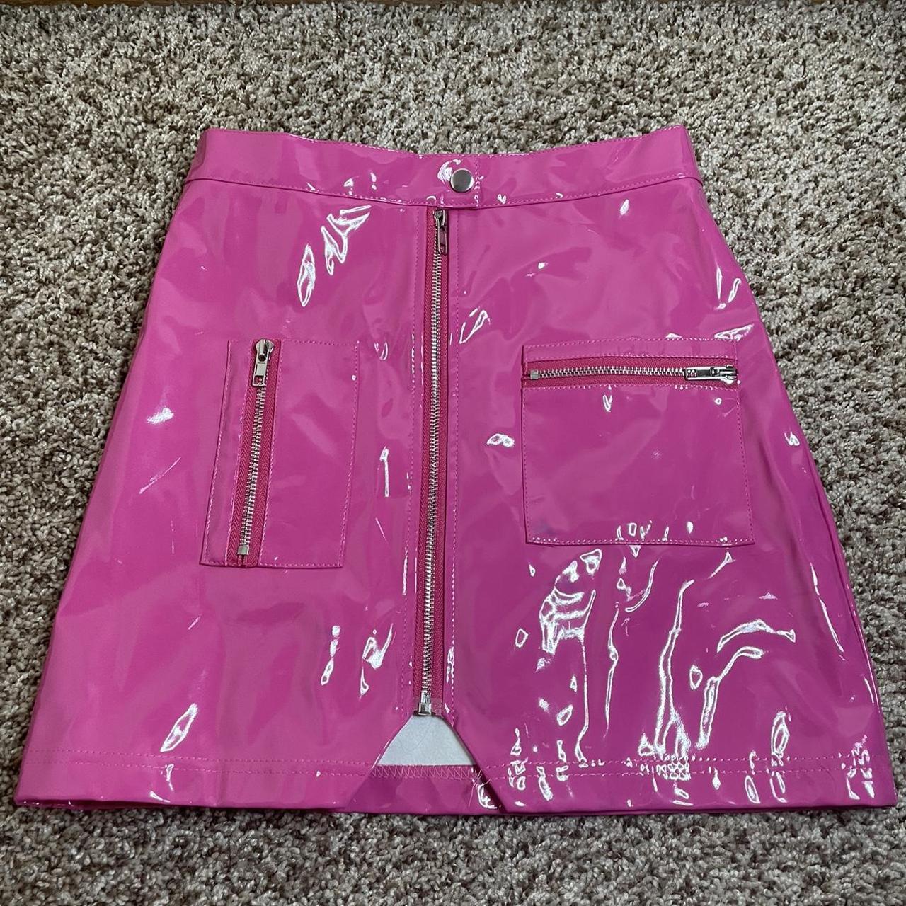 Hot pink vinyl latex mini skirt 💖💕 Super Depop