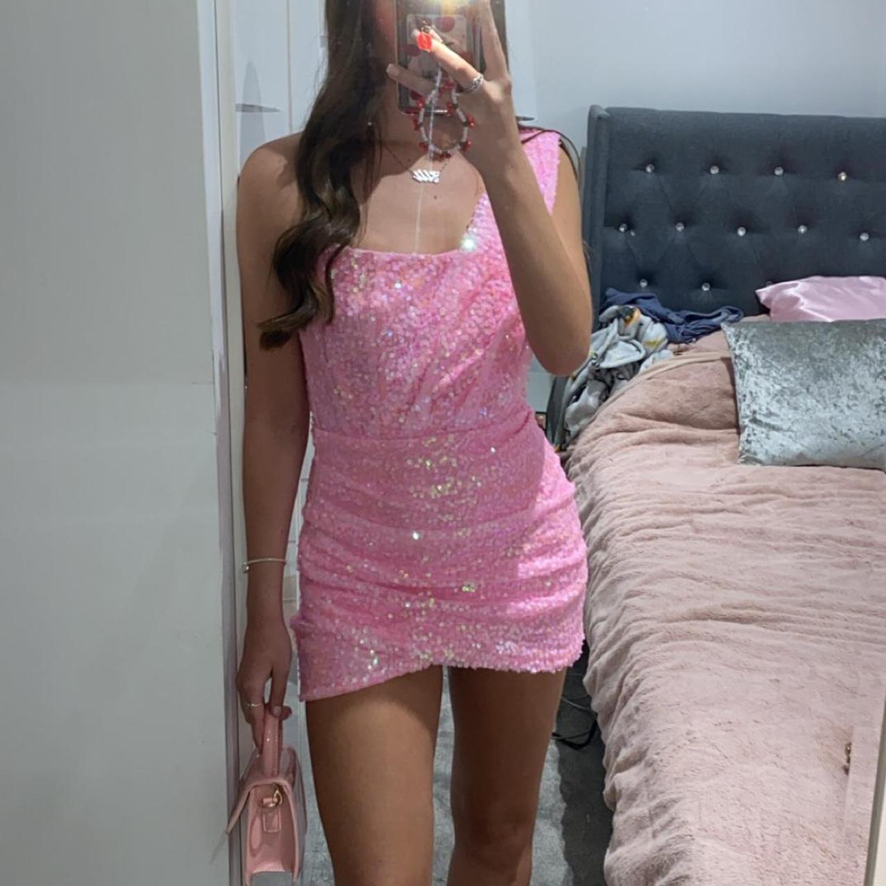 Pink glitter dress, dress me we, size 4, worn once,... - Depop