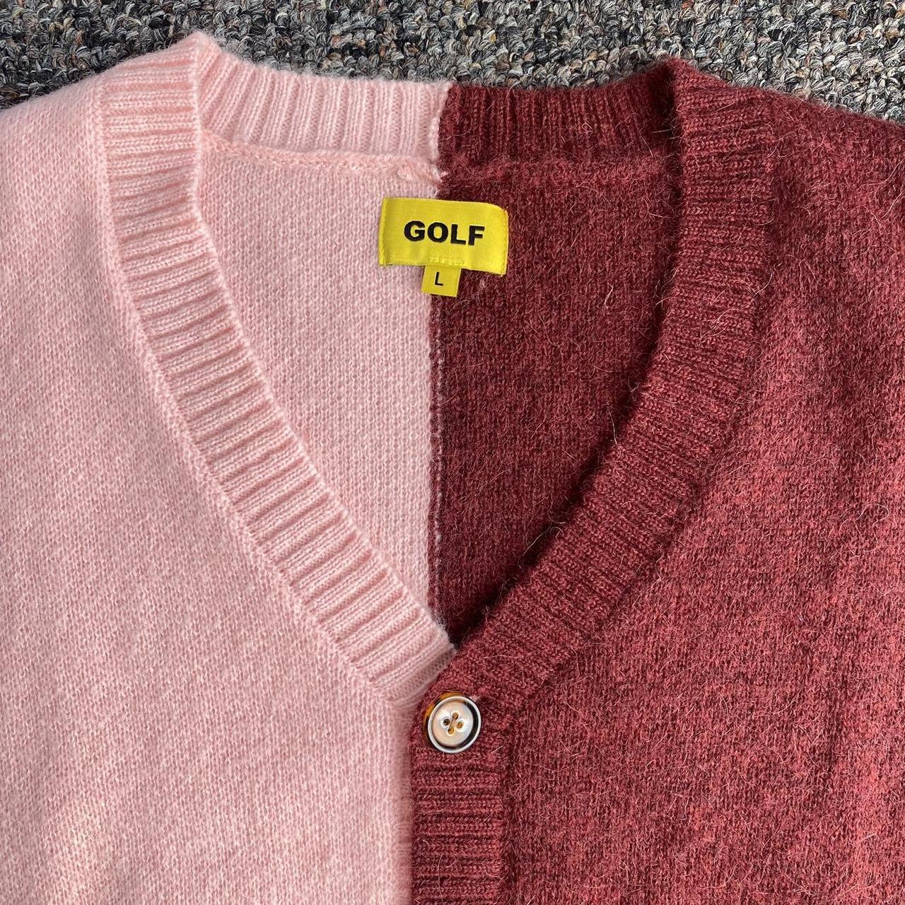 Golf Wang Pink and Maroon Split Cardigan Golf Wang... - Depop